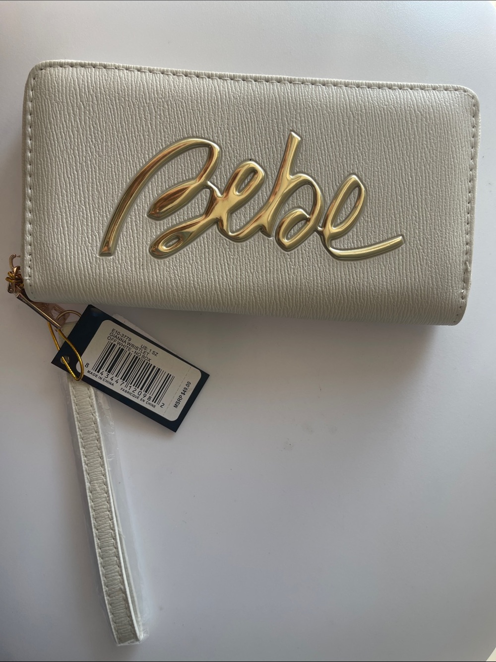Bebe White Logo Wristlet Wallet Brand New